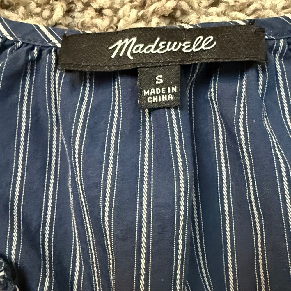 Madewell Women's Blue Floral Embroidered Pinstripe Fable Shirt Size Small - Picture 5 of 6